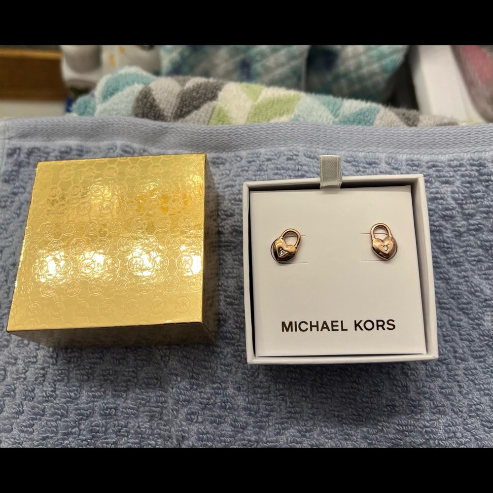 Michael Kors - Rose Gold, Heart Padlock Earrings